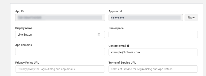 Copy the app ID and secret Copy the app ID and secret