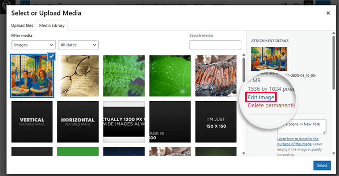 WordPressメディアライブラリでの画像の編集 WordPressメディアライブラリでの画像の編集