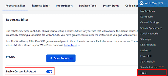 Enable the custom robots txt option Enable the custom robots txt option