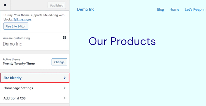 Extindeți fila identitate site