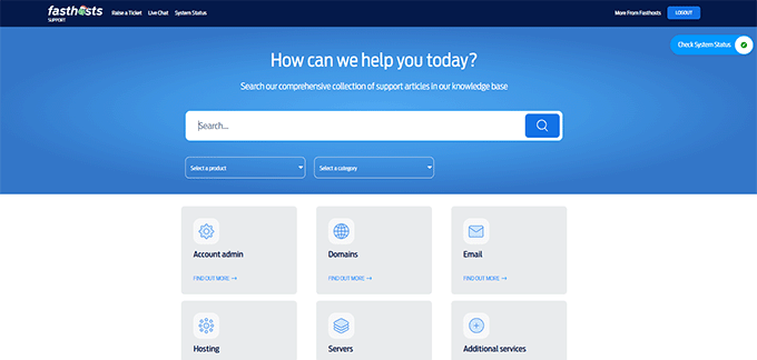 Fasthosts support website options