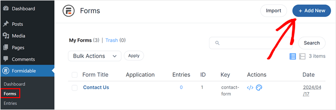 Lägga till ett nytt formulär i Formidable Forms Lägga till ett nytt formulär i Formidable Forms