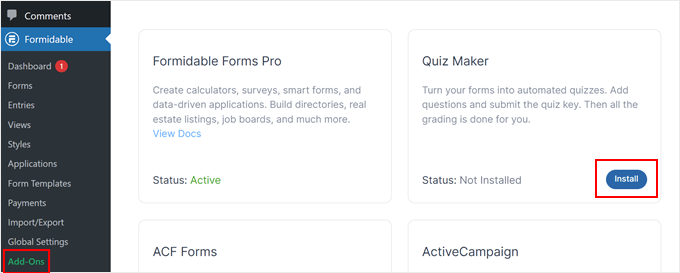 Installera Quiz Maker-tillägget i Formidable Forms Installera Quiz Maker-tillägget i Formidable Forms