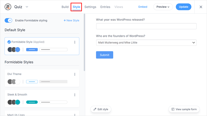 Redigera stilen på Formidable Forms-formuläret Redigera stilen på Formidable Forms-formuläret