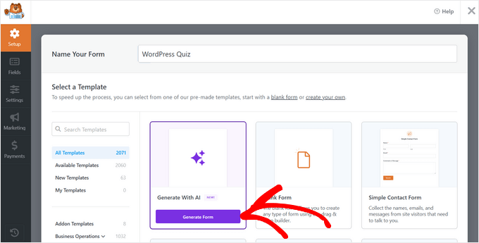 Click the Generate with AI option
