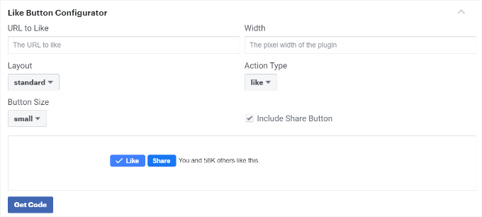 Get code from Facebook developer site Get code from Facebook developer site