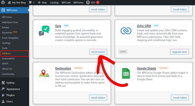Install the WPForms Quiz Addon