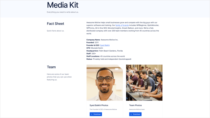 Awesome Motive'in Medya Kiti Sayfası