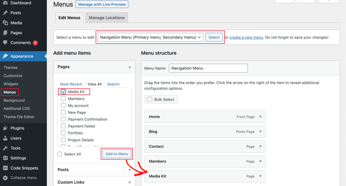 Medya Kitini Gezinme Menünüze Ekleme