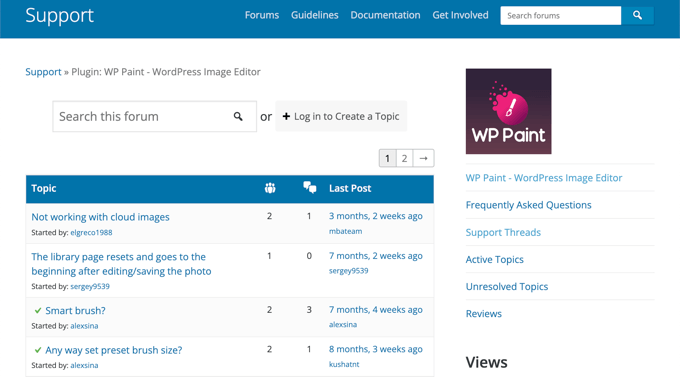 Verificarea paginii de suport a pluginului