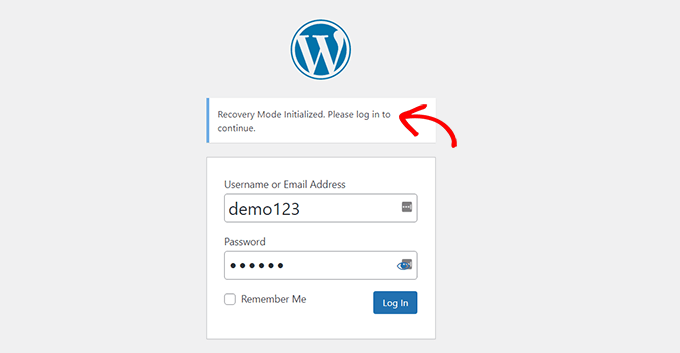 accedi al tuo account per accedere alla modalità di ripristino di WordPress