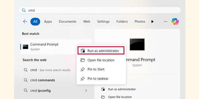 Run command prompt as administrator Run command prompt as administrator