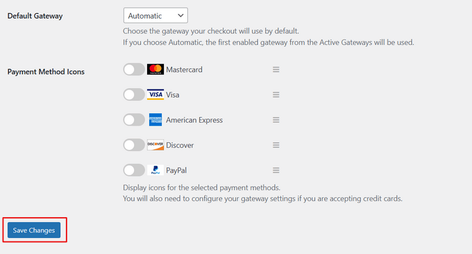 After configuring payments in EDD, save changes