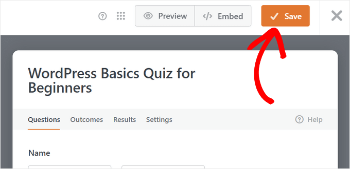 Save your quiz in WPForms