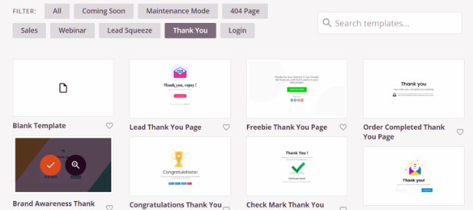 Select a thank you page template Select a thank you page template