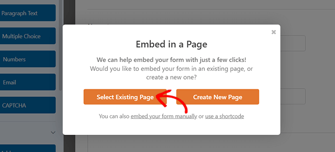 select-existing-page-option Select existing page option