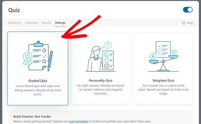 Choose quiz type in WPForms