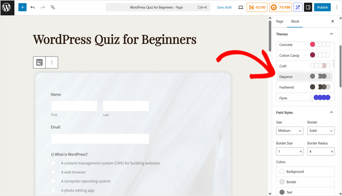 Style your quiz in WPForms with themes