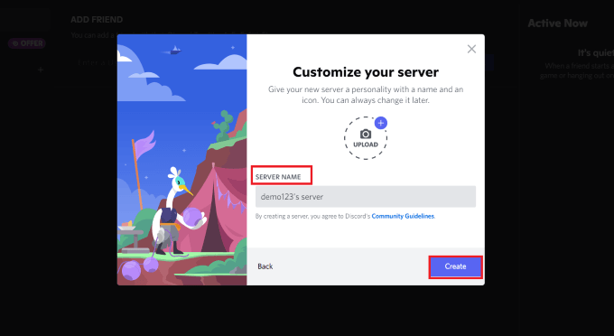 type-server-name Type a name for your discord server