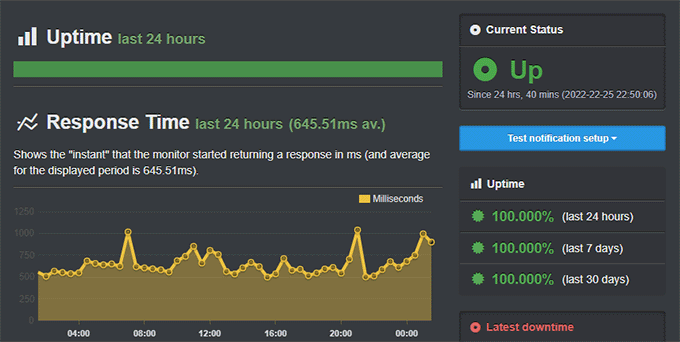 Fasthosts uptime results showing 100% uptime