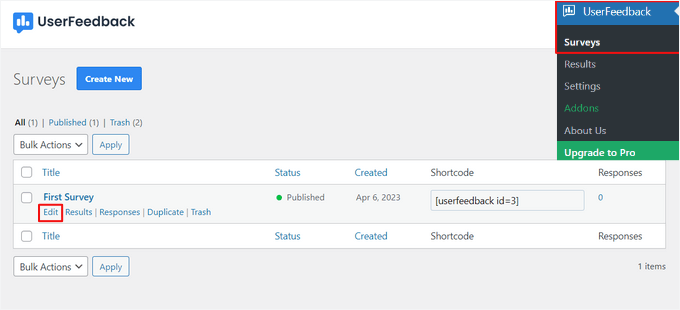 Edit your survey in UserFeedback Edit your survey in UserFeedback