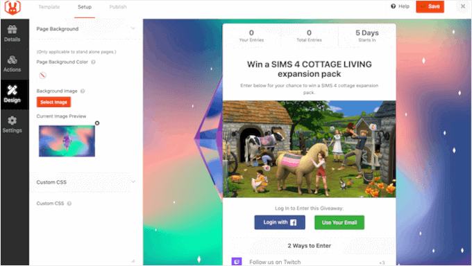 Adding a background image to a Twitch giveaway