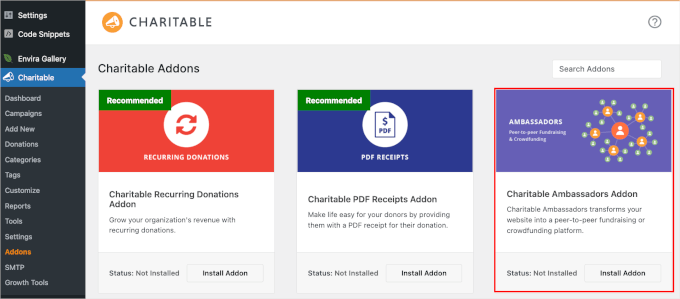 Installing the Ambassadors addons in WP Charitable-charitable-addons-ambassadors Installing the Ambassadors addons in WP Charitable