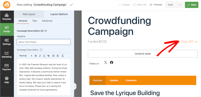 Crowdfunding campaign's goal in WP Charitable when left empty Crowdfunding campaign's goal in WP Charitable when left empty
