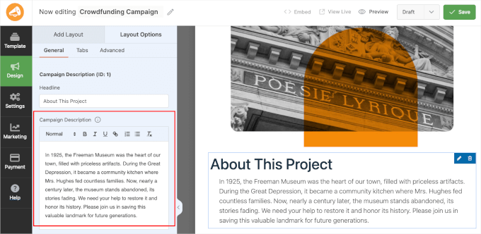 Editing WP Charitable's ready-made campaign description Editing WP Charitable's ready-made campaign description