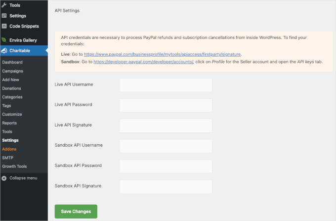 Adding PayPal API credentials in WP Charitable Adding PayPal API credentials in WP Charitable