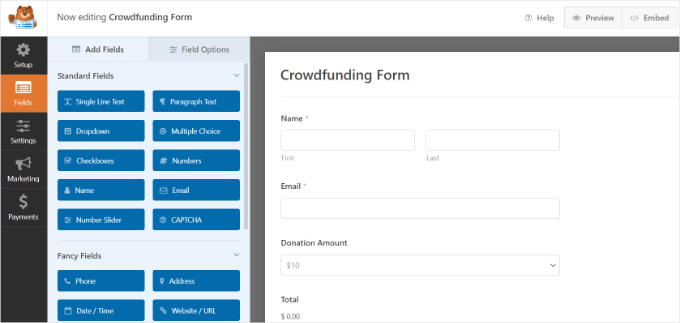 Editing the crowdfunding form template Editing the crowdfunding form template