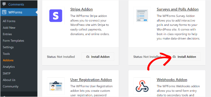 Install surveys and polls addon