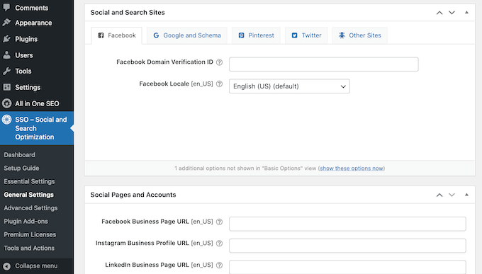 WPSSO Core social media schema settings