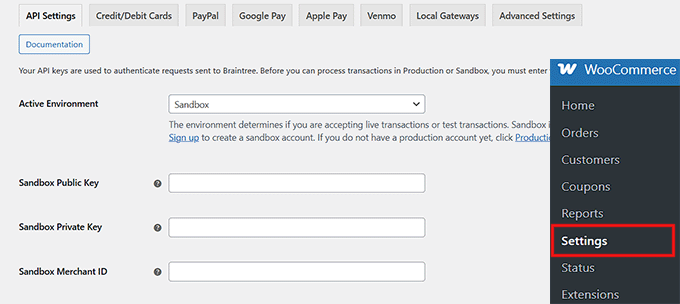 Add the Braintree API key