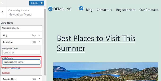 Add CSS class to menu tab Add CSS class to menu tab