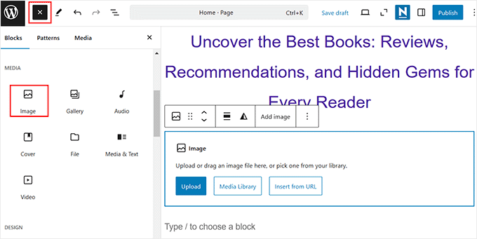 Adding an image block to your homepage Add an image on the home page