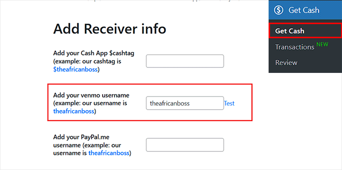 Add your Venmo username