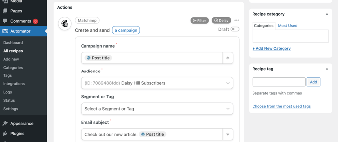 Fill in the Fields to Set Up the Mailchimp Campaign Fill in the Fields to Set Up the Mailchimp Campaign
