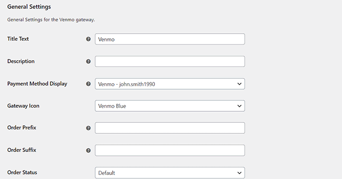 Fill in general settings to set up your Venmo account