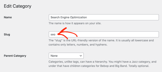 Cómo editar el slug de la URL para una página de archivo de categorías