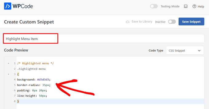 Add a title and paste code for highlighting menu item Add a title and paste code for highlighting menu item