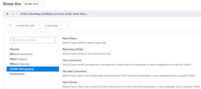 Personalized content Onsite targeting display rules