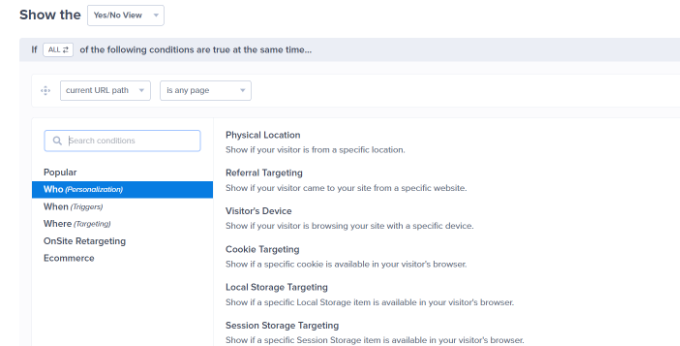 Targeting users Personalization display rules
