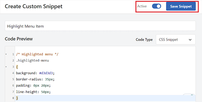 Save highlighted menu item snippet Save highlighted menu item snippet