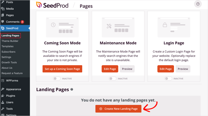 Add a New SeedProd Landing Page Add a New SeedProd Landing Page