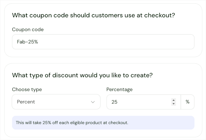 Sellfy's coupon editor