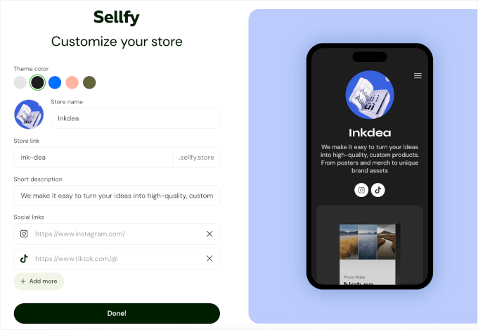 Customize your store in Sellfy