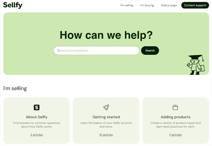 Sellfy's online documentation page