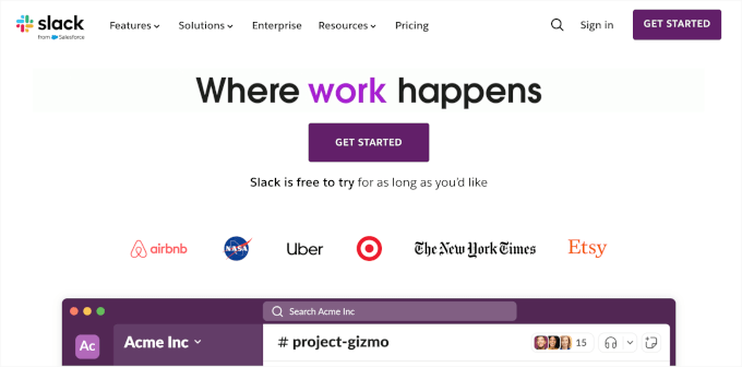Slack homepage Slack homepage