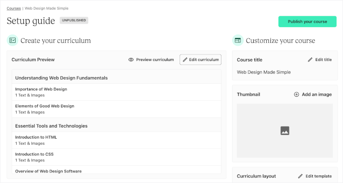 Teachable's course editor